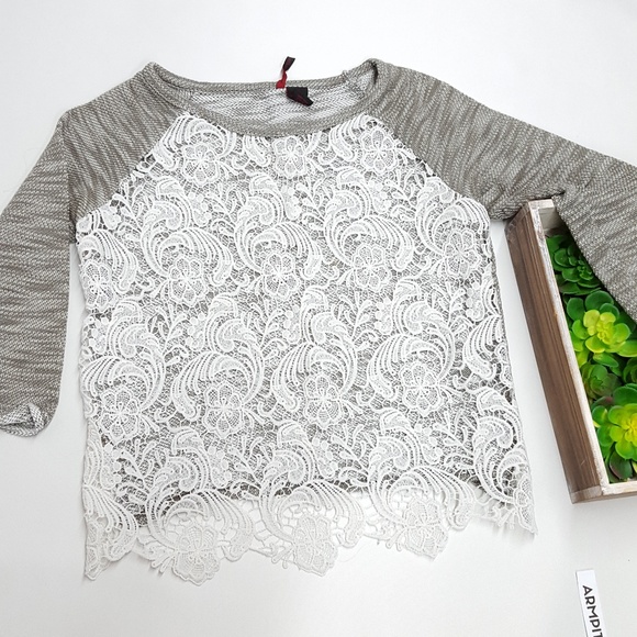 Heart n Crush Gray Lace Overlay Top - Picture 2 of 8